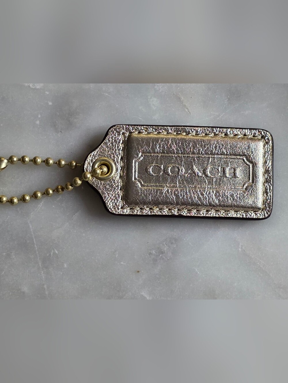 COACH Large Metallic Gold Leather Hangyag Wuth Gold-toned Ball chain
